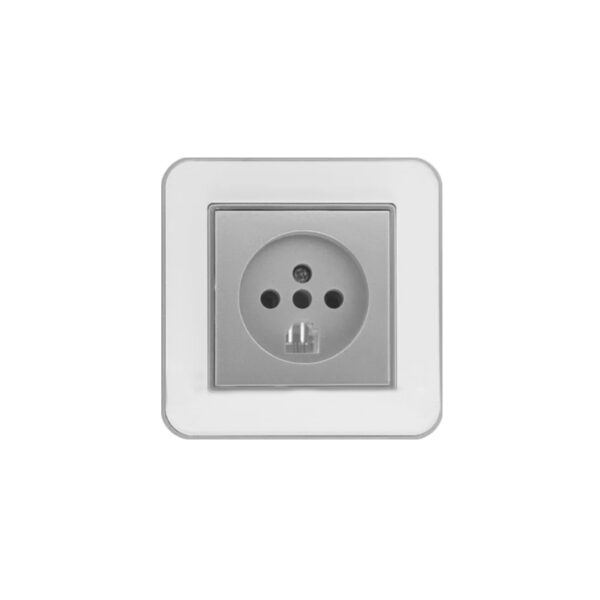 پریز تلفن دوکاره (مدل ارس) قاب نقره‌ای زه سفید میانی رنگی ایران الکتریک