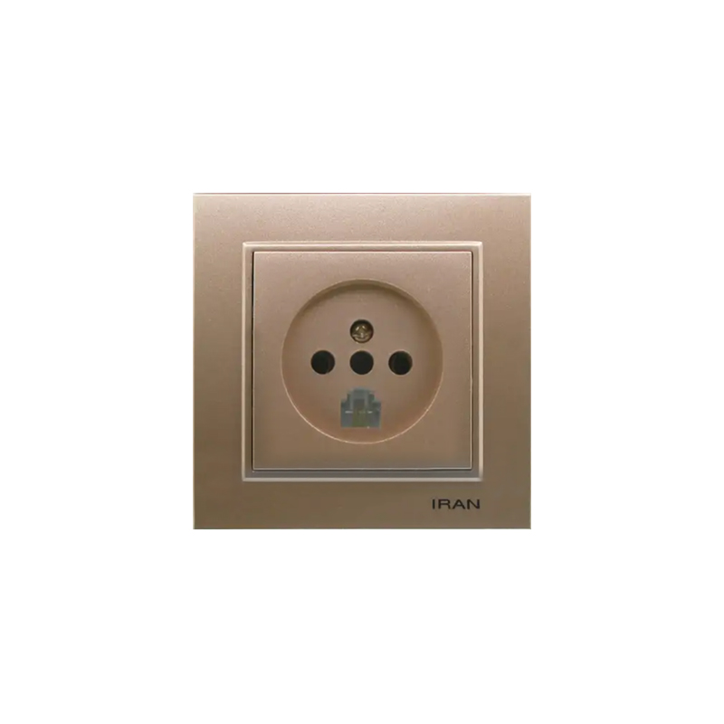 تلفن دوکاره پریز تلفن دوکاره (مدل برلیان) بژ میانی رنگی ایران الکتریک - Image 1