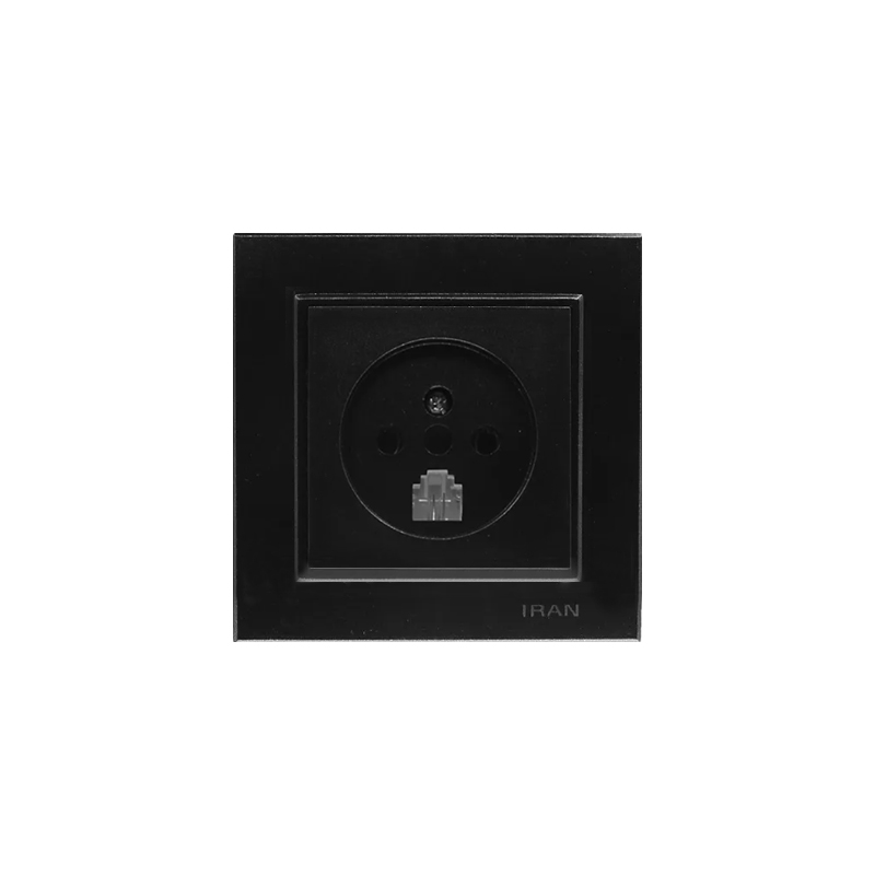 تلفن دوکاره پریز تلفن دوکاره (مدل برلیان) مشکی میانی رنگی ایران الکتریک - Image 1