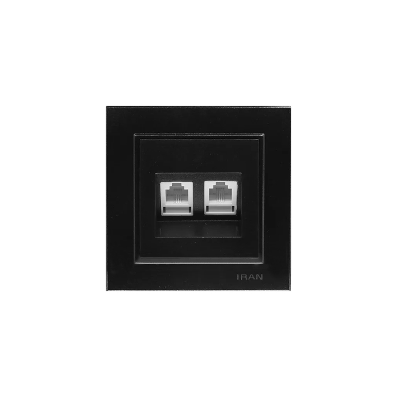 سوکت تلفن دوتایی پریز تلفن دو سوکت (مدل برلیان) مشکی میانی رنگی ایران الکتریک - Image 1